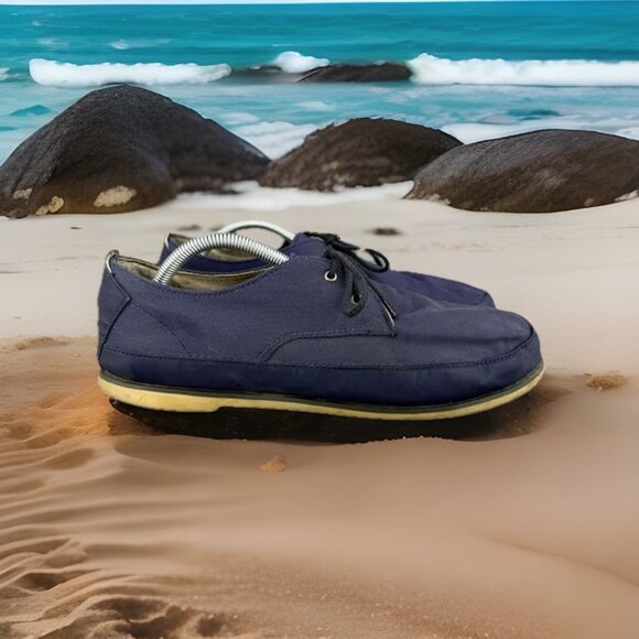 ✅OluKai Honolulu Lace Up Shoes Men’s 10 Blue Leather Lace Mesh Casual Comfort - Picture 1 of 12